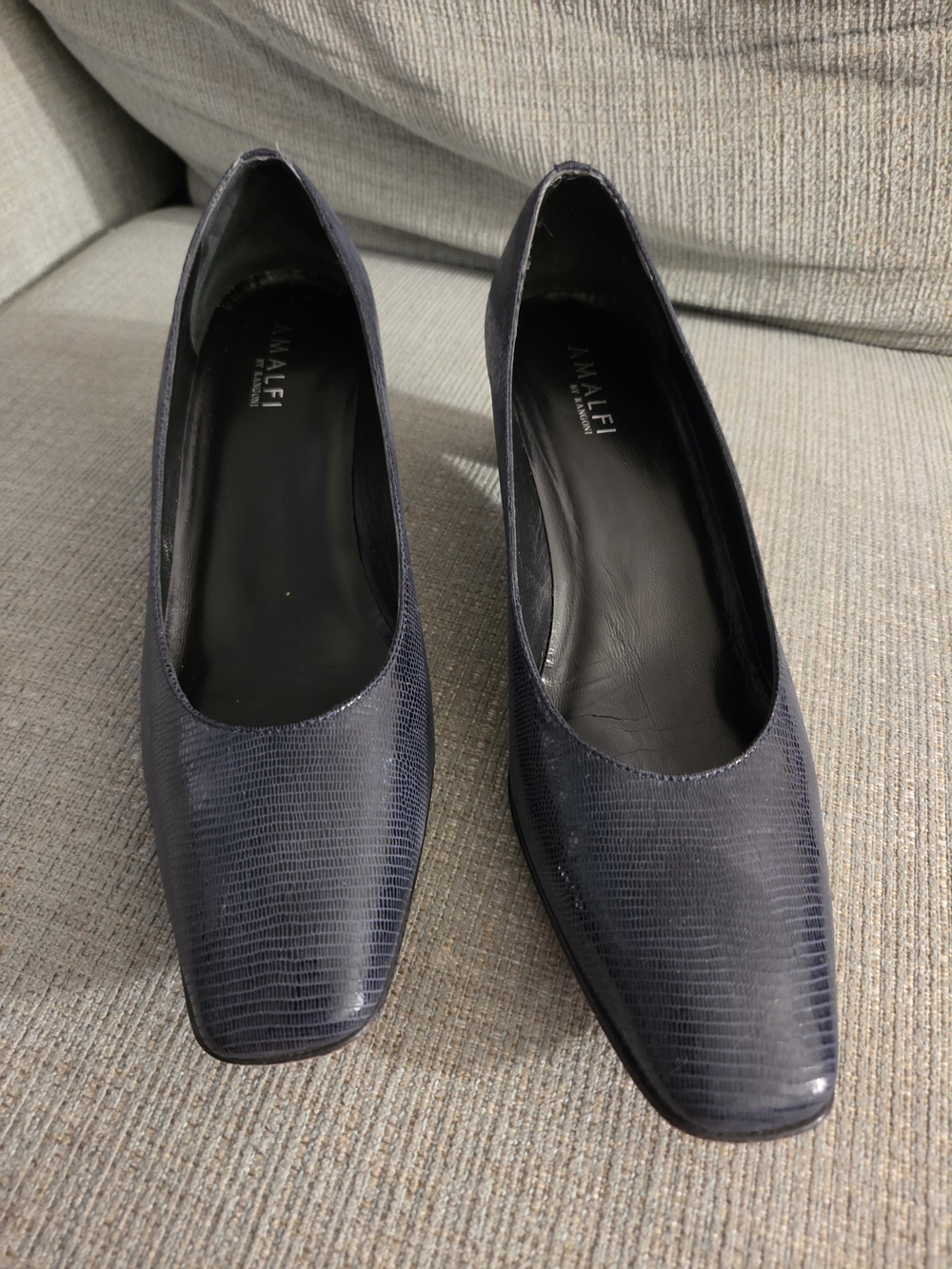 Rangoni Navy Lizard-Embossed Square-Toe Flats